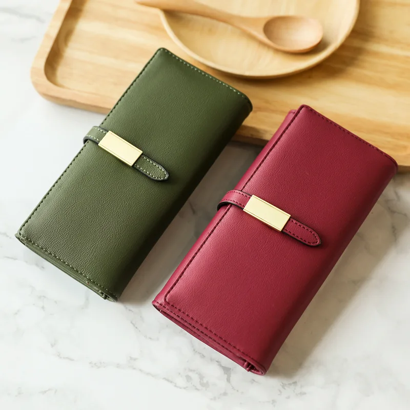 

Women 'S Purse Solid Color Simple Design Hasp Fashion Bag against Mine Leather Goods New Style Korean-Style Fresh Wallet Long C