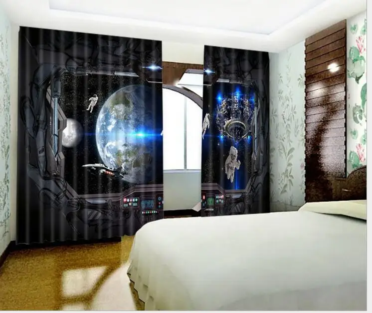 Космическое пространство Роскошные затемненные 3D шторы на окна для гостиной спальни Индивидуальный размер шторы Cortinas Rideaux наволочка