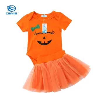 

Halloween Style Summer 2018 New Newborn Baby Girl Smiley Face Print Romper Tops Tulle Skirts Infants Girls Outfits Clothes