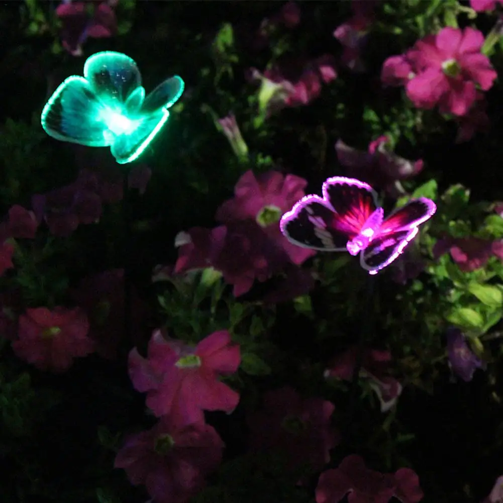 2 шт. работающая на солнечной энергии газонная светодиодная волоконно-оптическая лампа в форме бабочки для наружной садовой лужайки во дворике