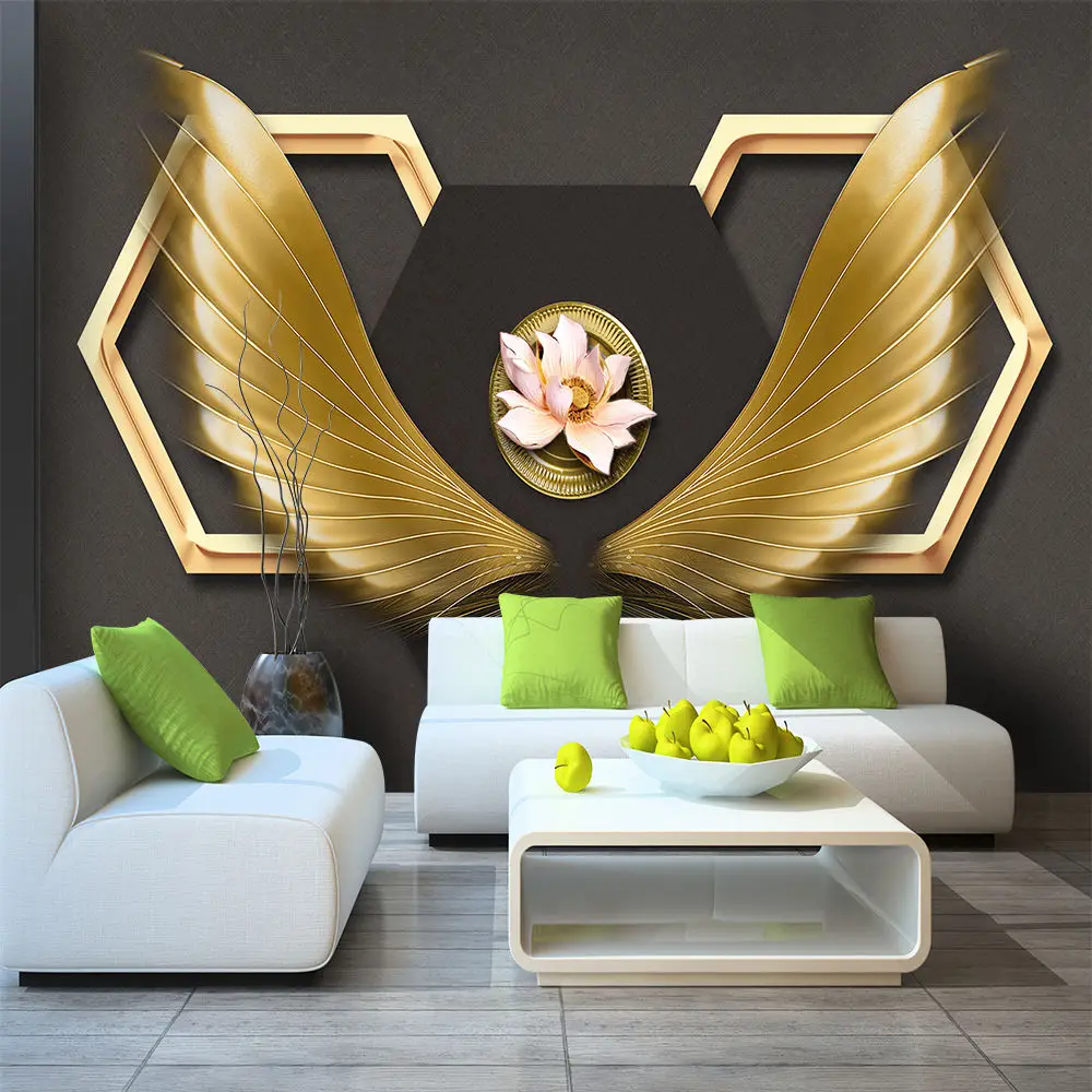 

Custom wallpaper murals creative fashion angel wings wrought iron decorative wall - high-grade waterproof material