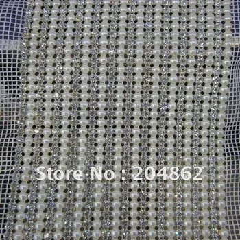 

10yards 24 lines Pearl Crystal Ribbon Rhinestone Mesh Cake Trim SS17 SS18 SS19 SS20 Stones for DIY wedding dress Accessories