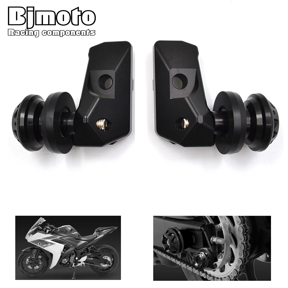 

New CNC Motorcycle Rear Axle Spindle Chain Adjuster Blocks with Spool Sliders For Yamaha YZF R25 YZF R3 MT-03 MT-25 YZF-R3 ABS
