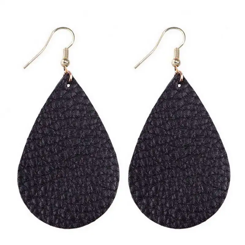 

ZWPON 2018 New Arrival Black Leather Teardrop Earrings for Women Fashion Bohemian Big Water Drop Leather Earrings Korean Earring
