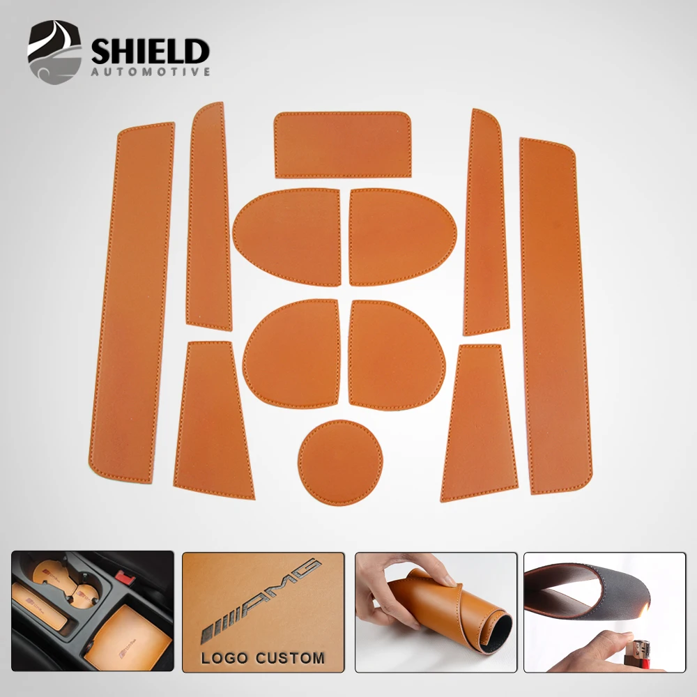 PU Leather Non Slip Door slot cup mat storage rubber interior mats for