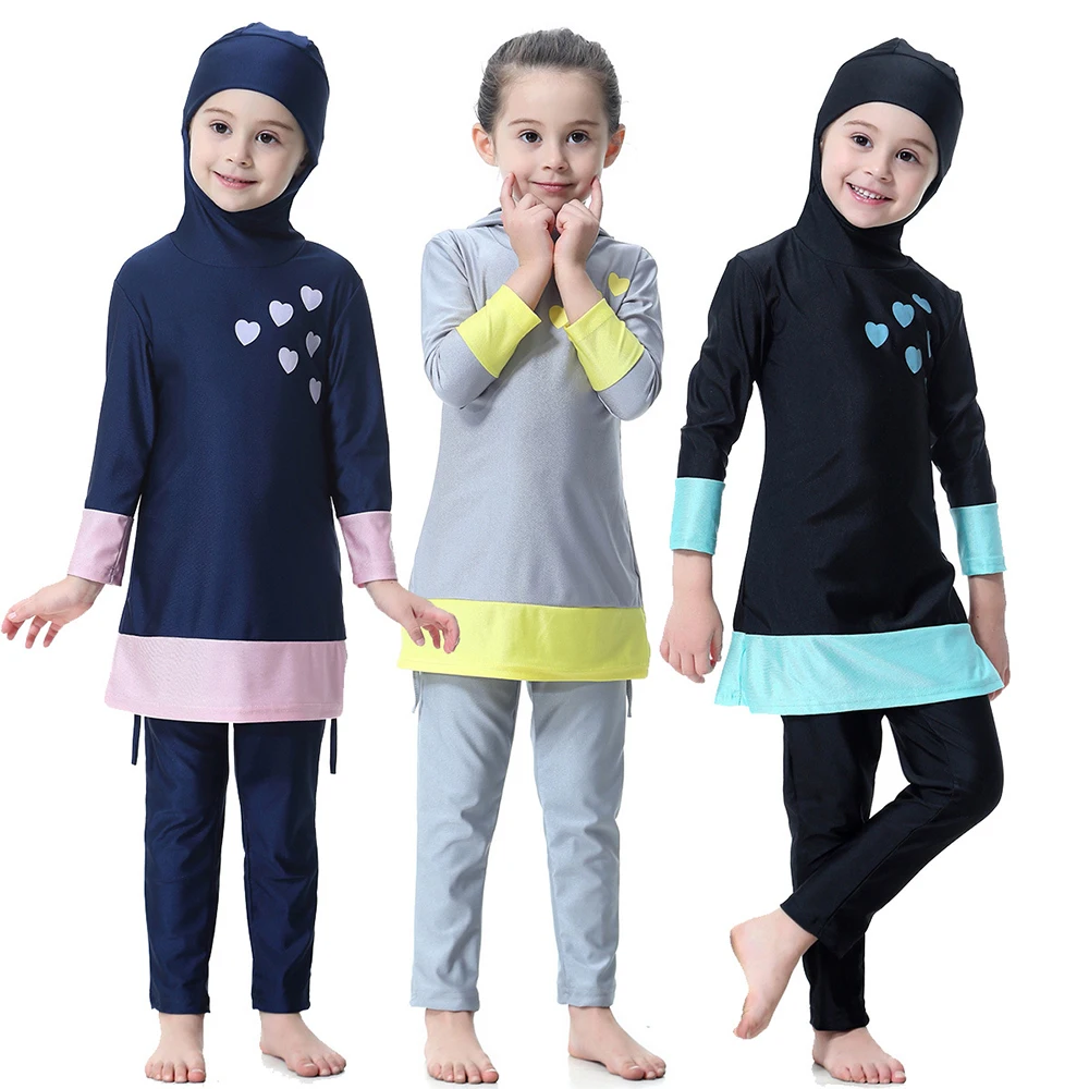 

2018 New Conservative Muslim Girls Children Swimwear Islamic Swimming Arab Islam Beach Wear Modest Islamic Swimsuits for Girl