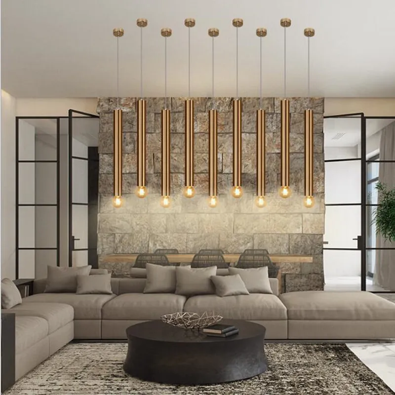 

Nordic Loft Long Stick Led Chandelier Creative Gold Art Living Dinner Led Aisle Bar Down Light Fixtures Free Shipping