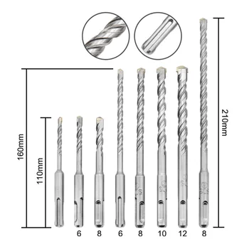 

8pcs Electric Hammer Drill Bits SDS PLUS Shank Rotary Cement Drill Bit Concrete Drill 2 Pits 2 Slots