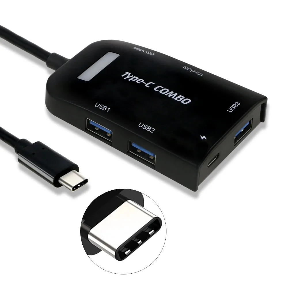 USB C концентратор, leadzoe USB 3,1 Тип C Hub конвертер с 3 USB 3,0 хаб Порты и разъёмы и SD/Micro SD Card reader и Тип C 3,1 зарядки Порты и разъёмы адаптер