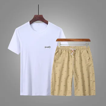 

2019 Summer Sports Suit Men Tracksuit Casual Short Sets Mens Sportswear 2 Pieces Set T-Shirt+Shorts Clothes Asia Size 5XL