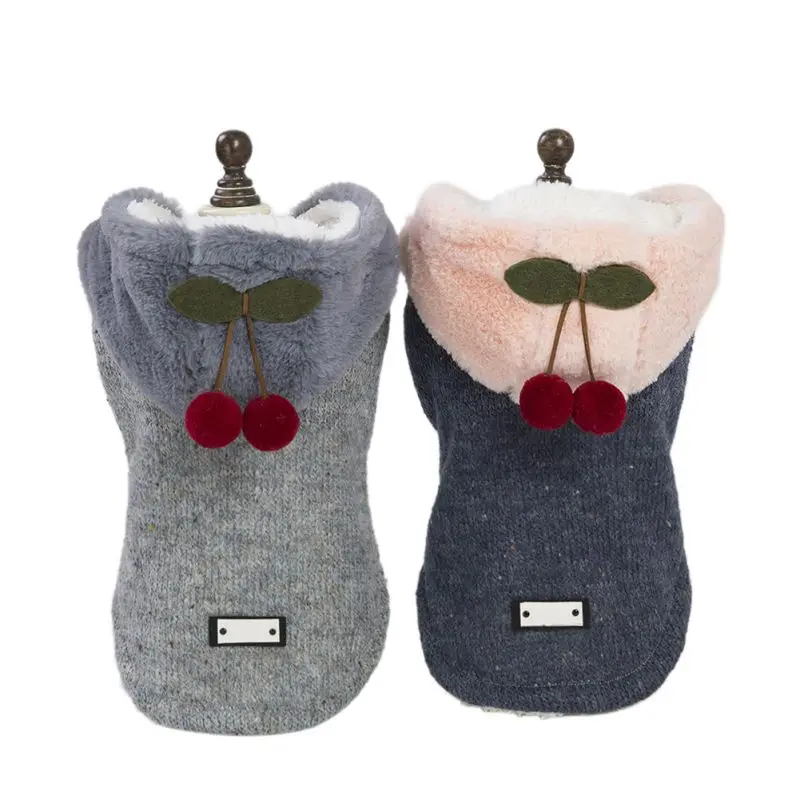 

Pet Dog Winter Coats Warm Puppy Cotton Apparel with Cherry Decor Caps for Winter Small Medium Dog Winter Cloth Supplies