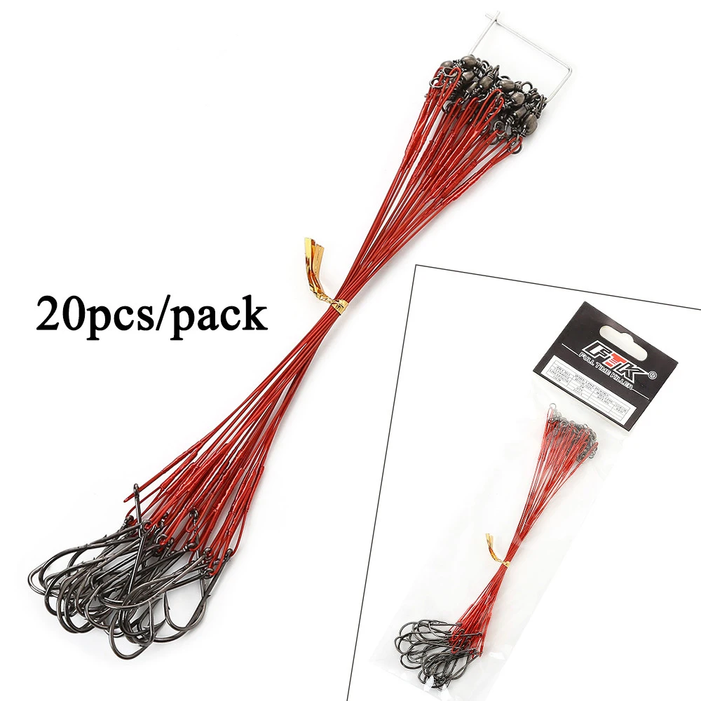 20pcs 12-25cm Anti Bite Steel Wire Leader Leashes For Fishing 20-80LB With Baitholder Hook Swivel Fishing Line Pike Bass