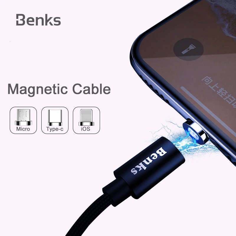 Benks Магнитный кабель для iPhone Xs Max X 8 7 6s 8Pin зарядный Micro usb type C быстрое зарядное
