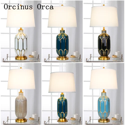 

High-end customized American color ceramic desk lamp bedroom bedside lamp post-modern luxurious LED painted desk lamp