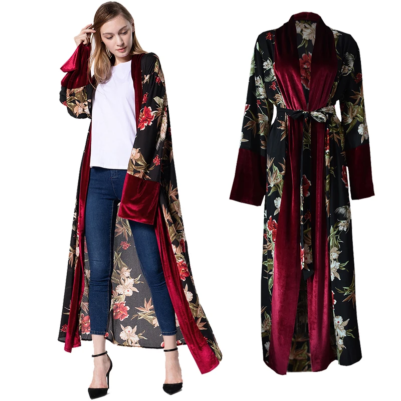 2018 UAE Abaya Dubai Kaftan Islam Lace Embroidery Cardigan
