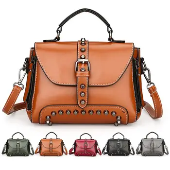 

Women Rivet Tote Bag PU Leather Vintage Handbags Shoulder Top-handle Ladies Mini Crossbody Bags