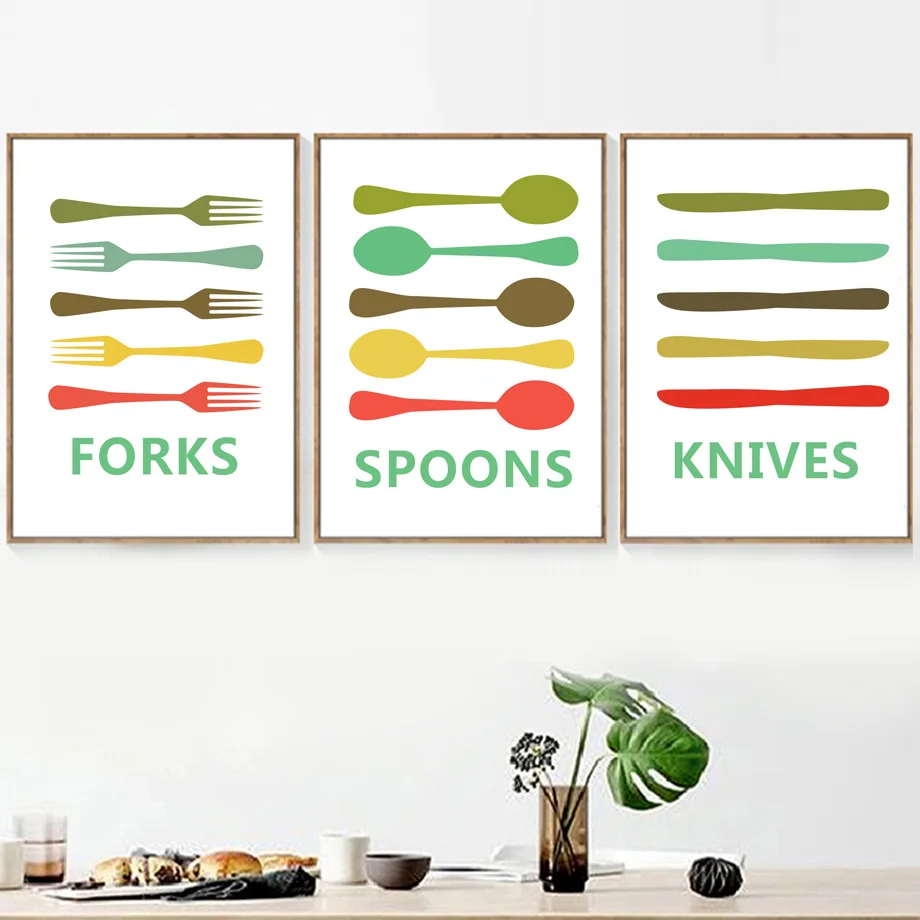 Cartoon-Knives-Forks-Spoons-Nordic-Posters-And-Prints-Wall-Art-Canvas-Painting-Wall-Pictures-For-Living