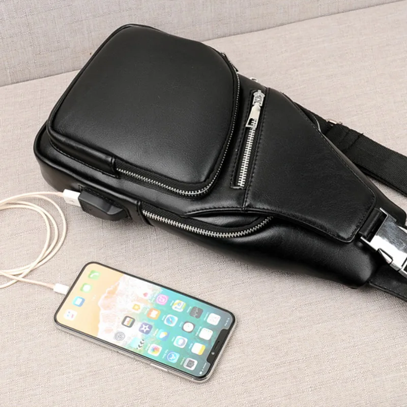 Laamei высокое качество мужская сумка через плечо из искусственной кожи сумки бизнес поясная сумка зарядка с USB зарядкой Грудь сумка