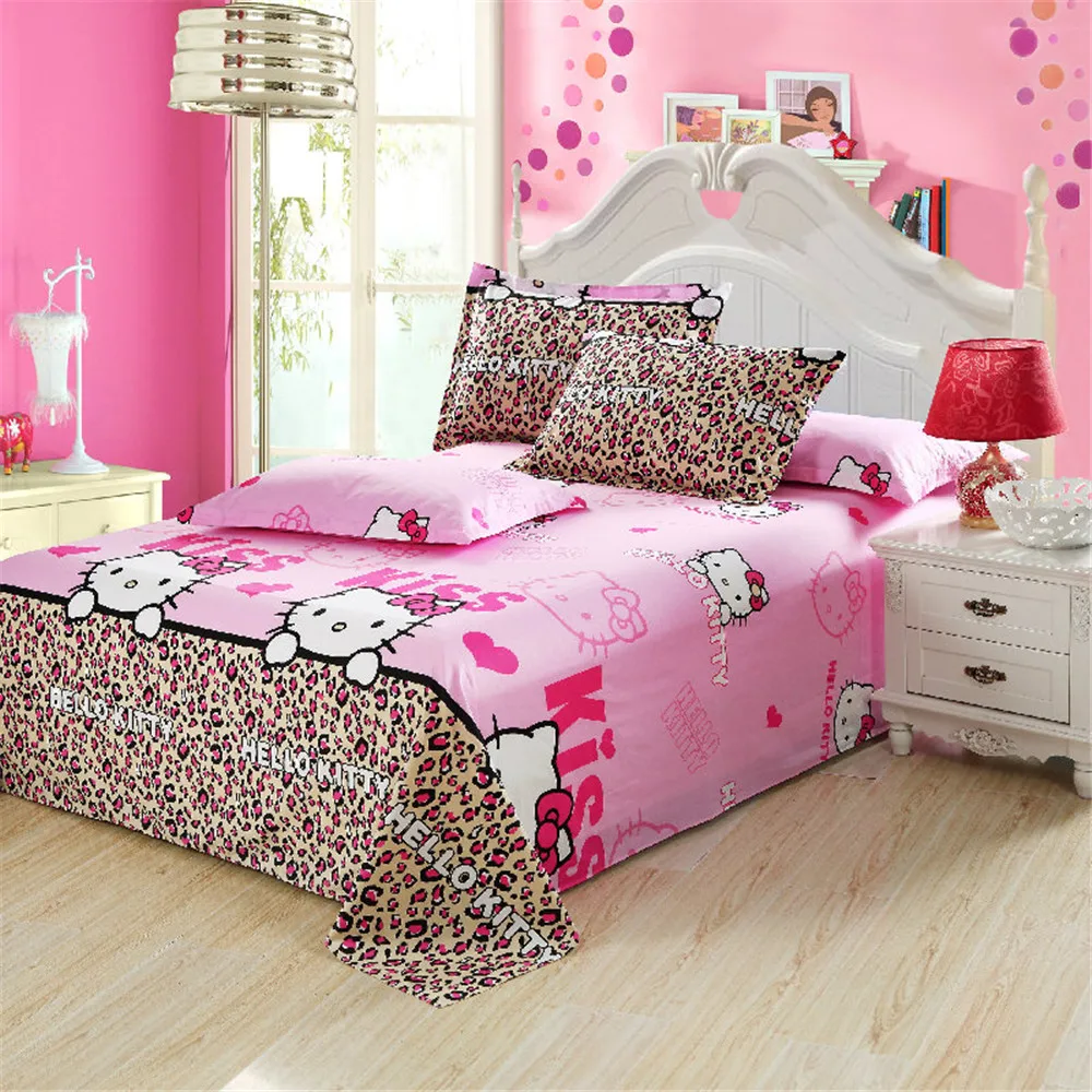 Hot sale Cute Pink Hello Kitty bedding bed cartoon flat sheet soft