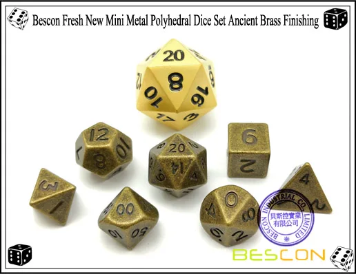 Bescon 10 мм Мини твердые металлические игральные кости набор древней латуни, мини металлические многогранные D& D RPG миниатюрные игральные кости 7-sets
