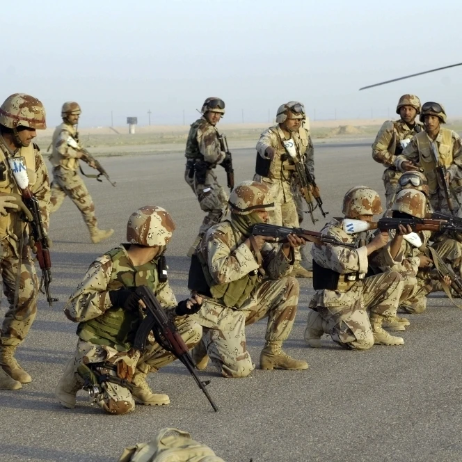Iraqi army soldiers rehearsing for an air assault operation from Forward Operating Base Remagen  Iraq Print (34 x 22)