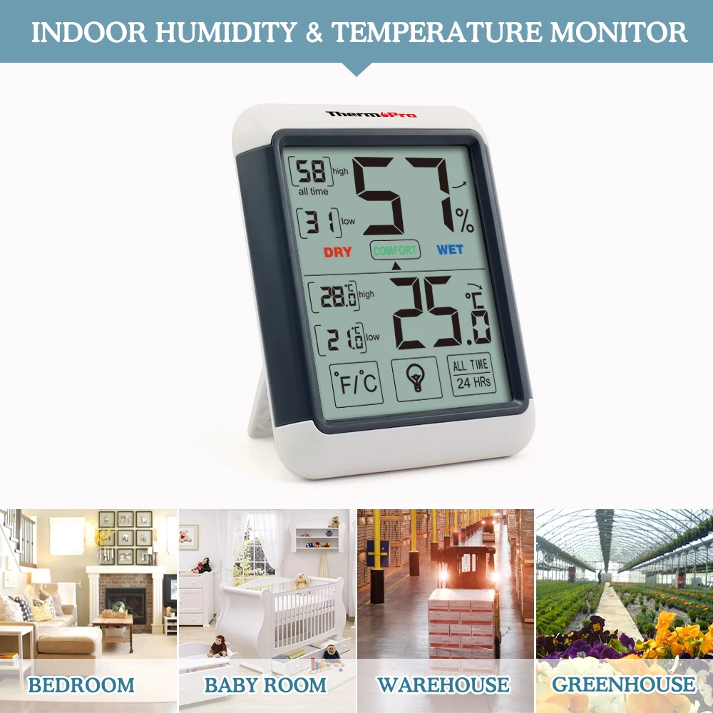 Details about   ThermoPro TP52 Indoor Digital Hygrometer Thermometer Humidity Meter LCD Backlit 