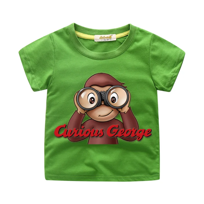 Летняя футболка с короткими рукавами для мальчиков, костюм для девочек, футболка с обезьяной с 3D принтом «Curious Джордж», детская одежда, детские футболки, WJ051