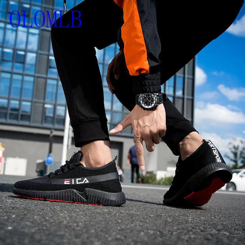 OLOMLB 2019 Casual Men Shoes Summer Sneaker Breathable Casual Mesh Shoes Trend Korean Shoes Men Sweat-Absorbant Off Black Shoes