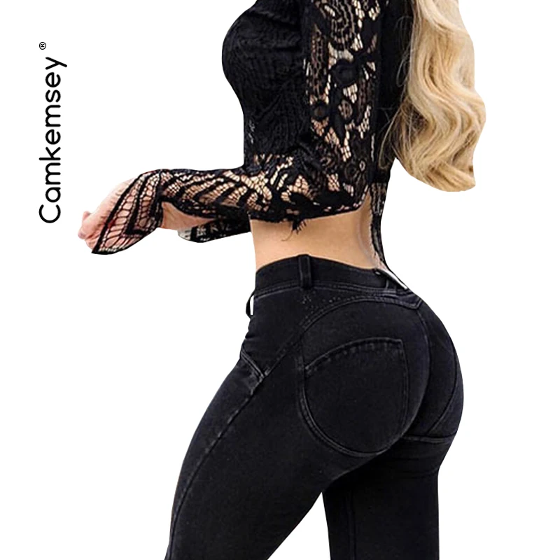 

CamKemsey Plus Size S-3XL Sexy Push Up Skinny Jeans Woman Black Denim Jeggings Low Waist High Stretch Bodycon Denim Pants Capris