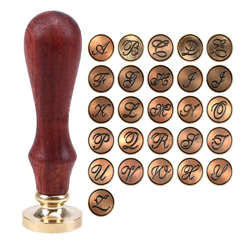  WHISM DIY A-Z Letter Antique Brass Head Wax Seal Stamp Wood Handle Ancient Scrapbooking Sealing Sta - 32849150785