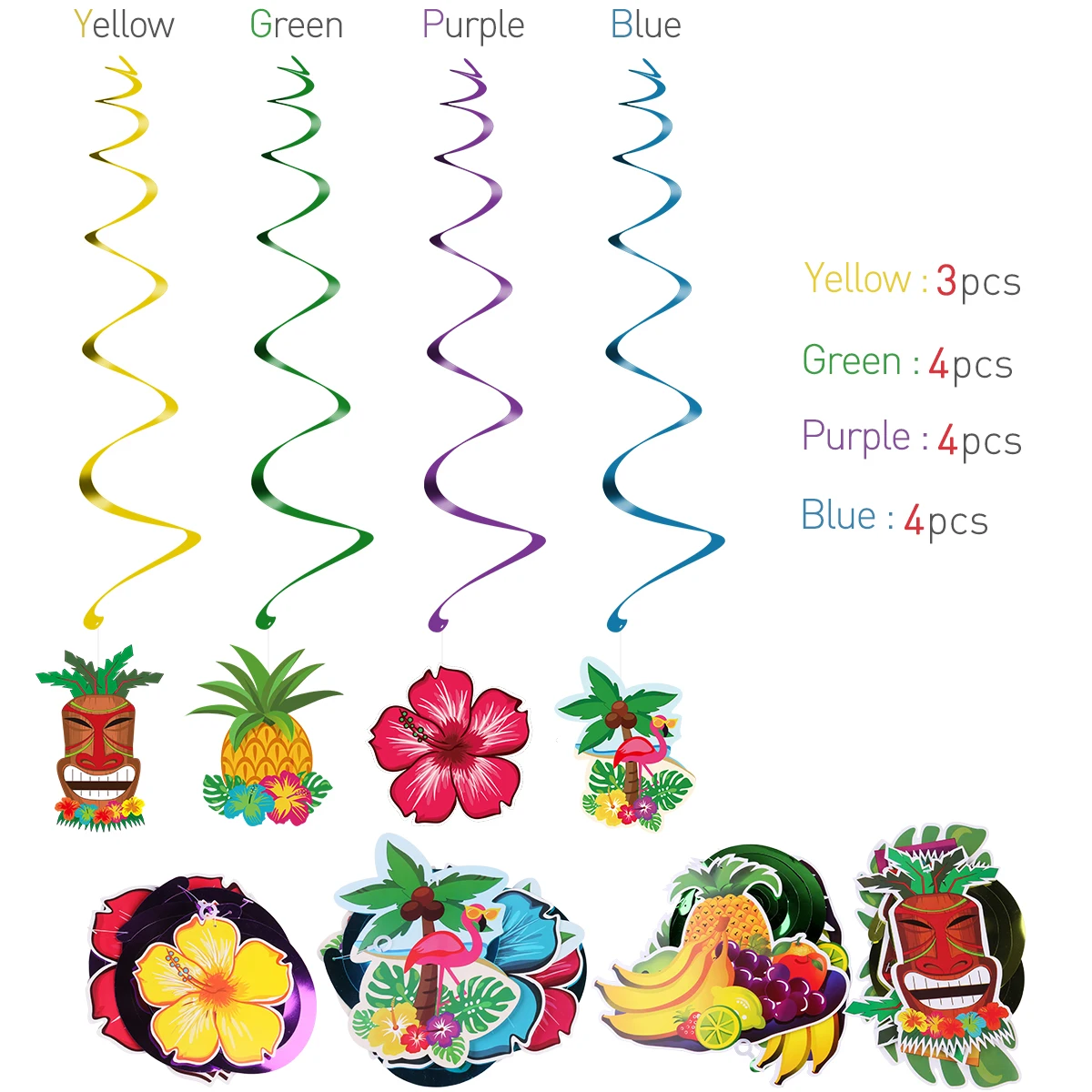 

UNOMOR 30PCS Hawaii Hanging Swirls Funny Decorative Spiral Danglers Ceiling Streamers For Summer Tropical Party Decoration