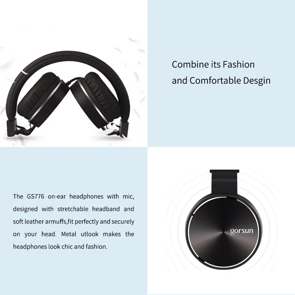  HIFI Stereo Metal Wired Headphone Foldable Headset FM and Over-ear Adjustable With Mic for Smart ph - 32849406285