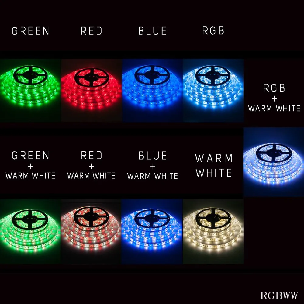 5 м DC12V 5050 RGB RGBW RGBWW Светодиодная лента Водонепроницаемая 60 Светодиодный/м Диодная лента Гибкая Веревка огни теплый белый для кухни потолок спальни