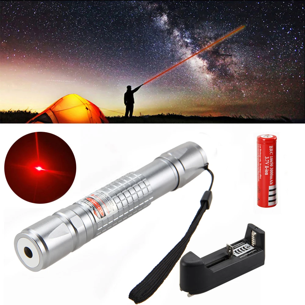 

Waterproof 650nm 1mw Red Laser Verde Pen Lazer Pointer Light High Power Burning Beam for Hunting+18650 Battery+Holster+Charger