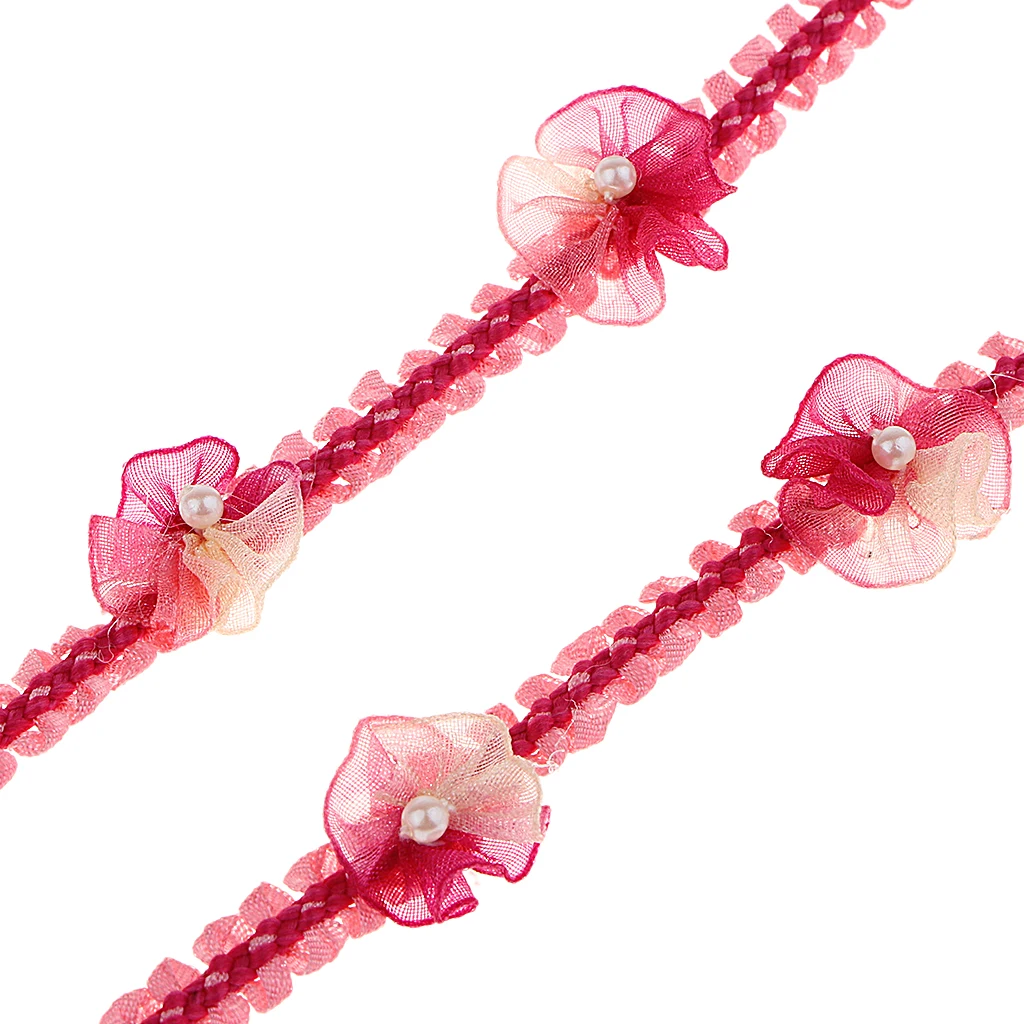 1 Yard 13mm Pleated Chiffon Organza Ribbon Flowers Lace Trim Applique Accessories for DIY Sewing on Clothing Dress Stage Costume