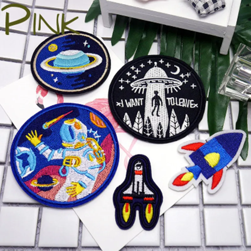 

1pcs Universe Space Planet The Air Force Patches Iron On Embroidered Patch For Clothing Stick On Paste For Clothes Bag Pants ufo