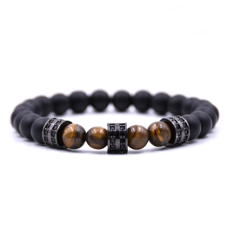 

Fashion bracelet 8mm black lucky beads set with zircon bracelets pulseira masculina joyas 2018