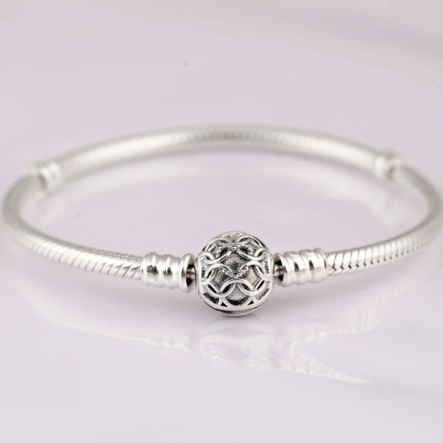 

New Lacework Pattern Of Love Clasp Snake Chain Bracelet Anklets Fit Bead Charm Diy Europe Jewelry 925 Sterling Silver Bangle