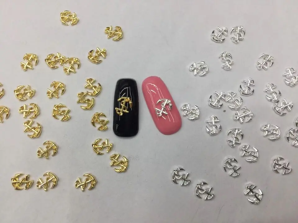 

20Pcs New Gold Silver anchor Nail Stickers, 3D Metal Alloy Nail Art Decoration/Charms/Studs,Nails 3d Jewelry nail supplies TE069