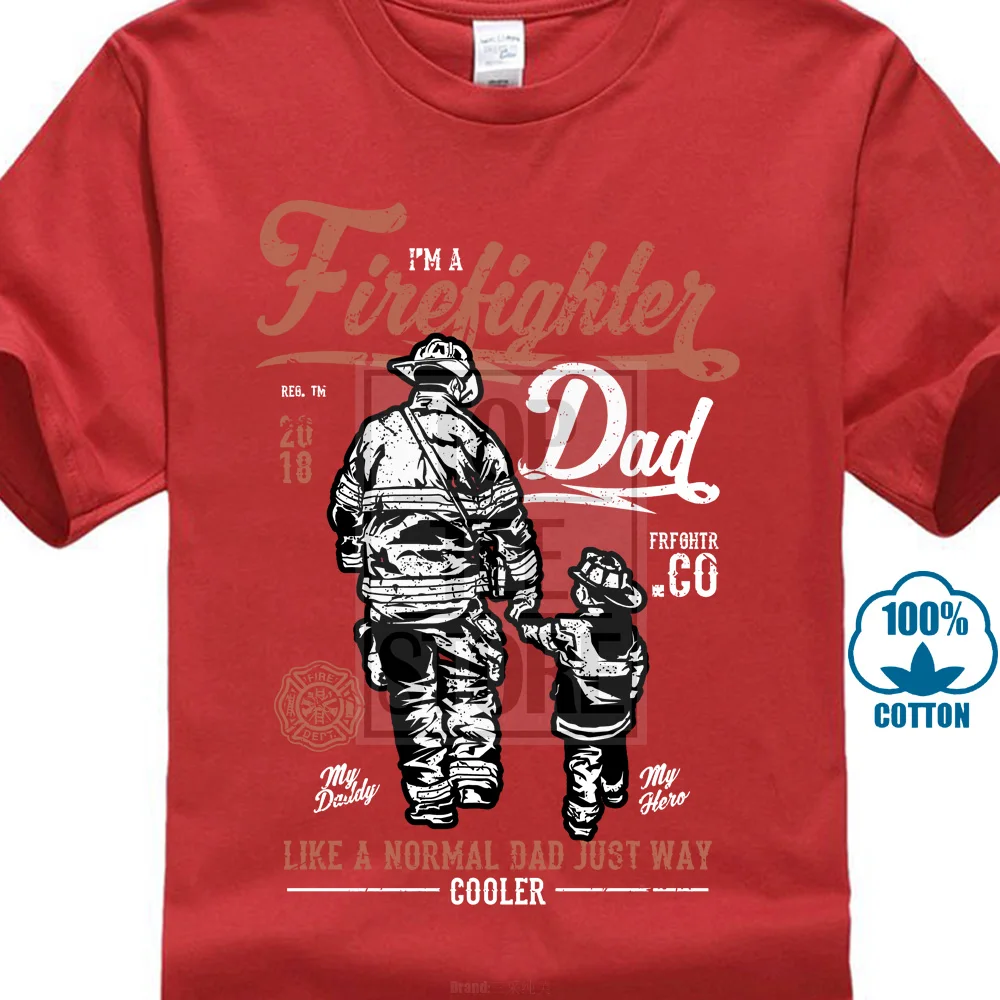 Красный Pomper Papa Hommes Droles пожарный футболка Feu Brigade сервис Сэм пере де Жур - Цвет: Красный