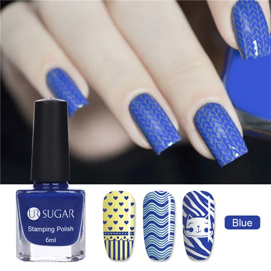 Blue Ur Sugar 6 мл Лак для ногтей, штамповка, яркие цвета, штамп для ногтей, лак для изображения, печатный лак для нейл-арта, декоративная эмаль - Цвет: Blue
