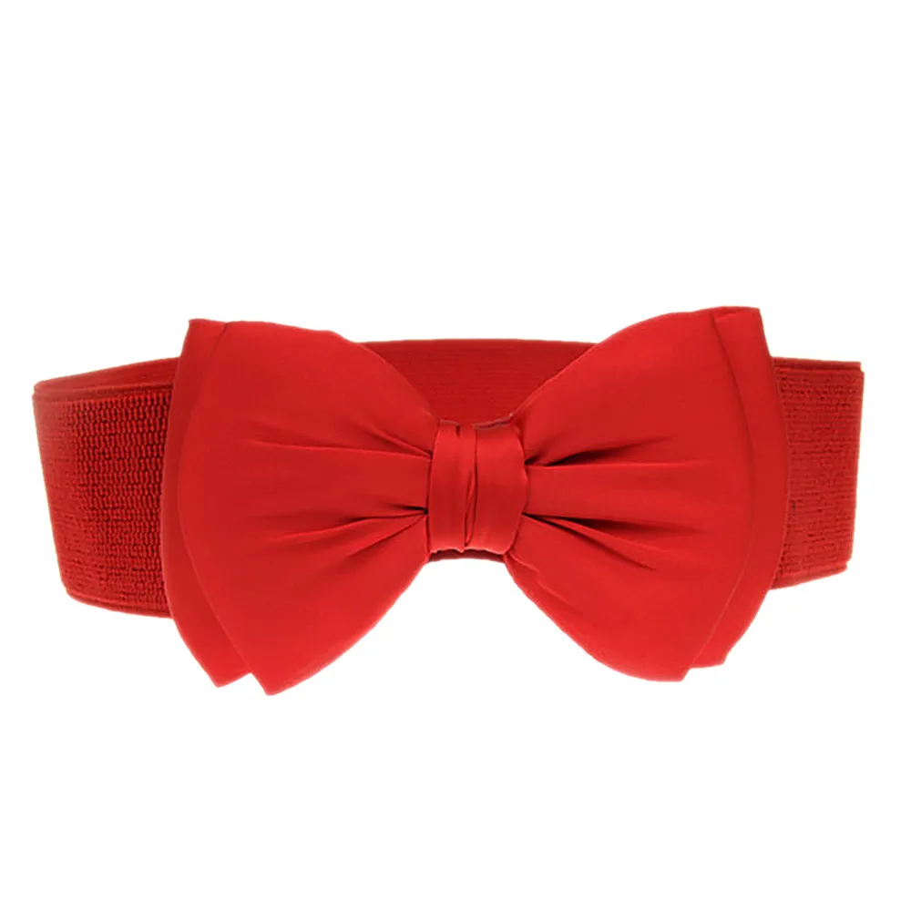 Горячая новинка женские пояса с бантом резинка с бантом широкий эластичный пояс 6 цветов ceinture femme cinturones mujer - Цвет: Red