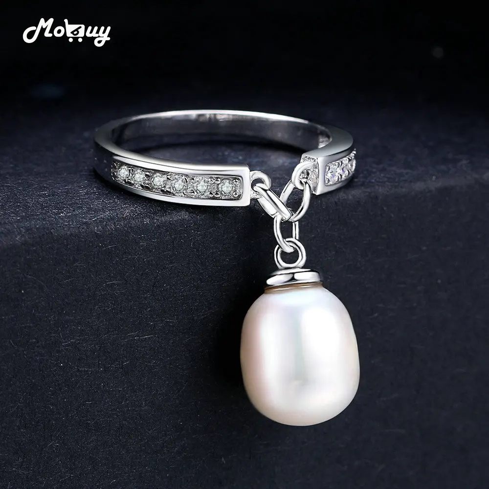 MoBuy Freshwater Pearls Natural Gemstone Rings For Women Girl 925 Sterling Silver Jewelry White Gold Plated Fine Jewelry MBRI057