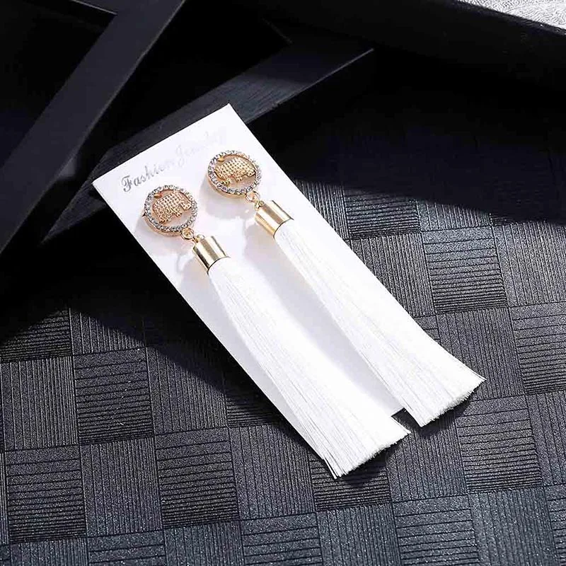 E6092 Trendy Drop Earrings ElephantWomenLongBohemianBlueSilkBalckDangleMetalBohoGold Tassel Earrings 2018 Jewelry