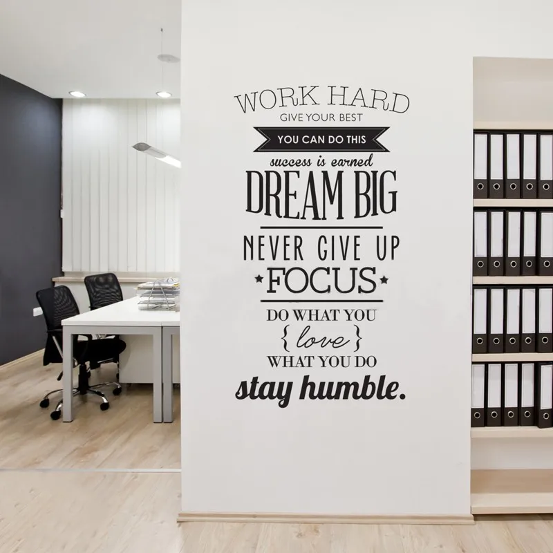 Inspiring Work Hard Quotes Vinyl Wall Sticker Poster Art Decals Living Room Decoration Wallpaper Home Decor size 100X58cm | Дом и сад