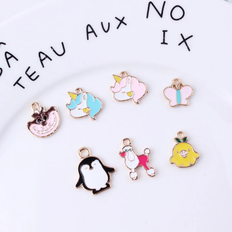 

10pcs/lot Cute Drop Oil Animals Gift Pendant Alloy Penguin Unicorn Enamel Charm DIY Accessories Bracelet Handmade Fitting YZ343