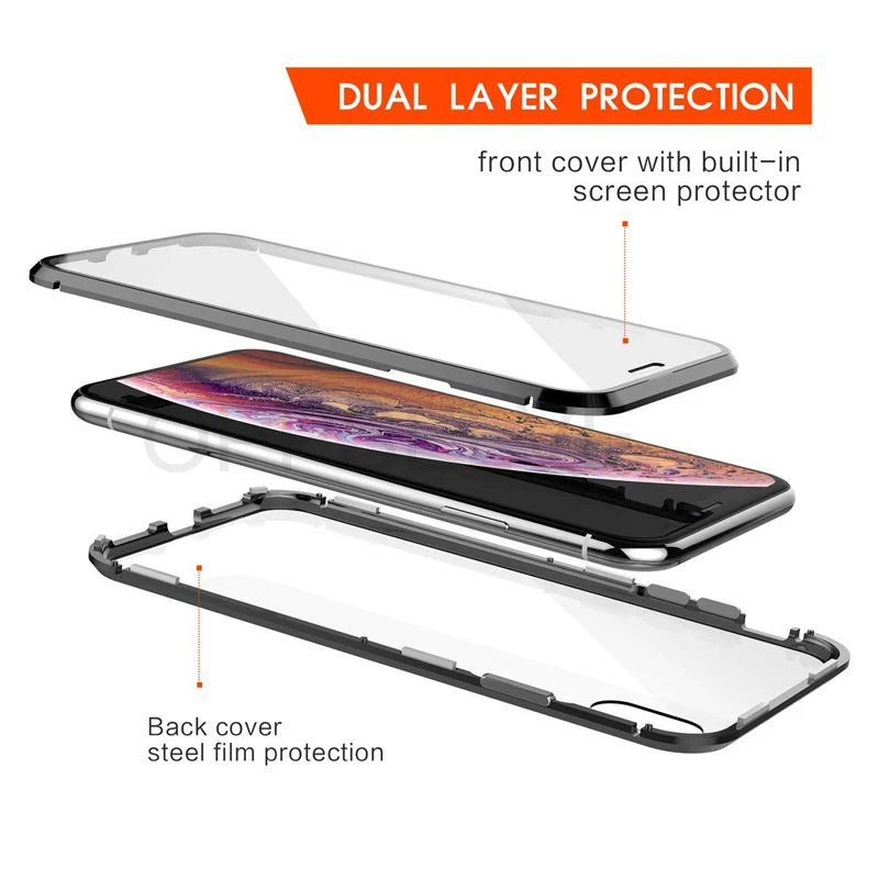 360 Double Sided Glass Magnetic Adsorption Phone Case For iPhone XR XS Max X 8 7 6 6S Plus Metal Magnet Tempered Glass Capinhas