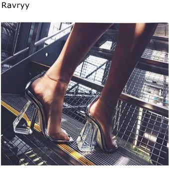 

Summer fashion transparent heel PVC Woman sandals ankle buckle crystal shoes Sexy Pumps female dress shoes cool party shoes