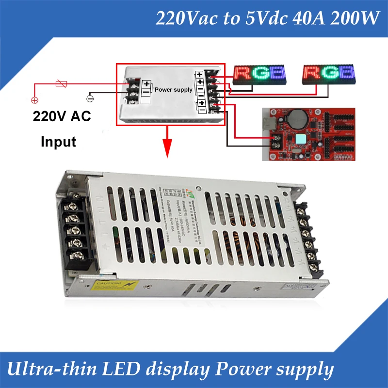 

Ultra-thin Special LED display Switching Power Supply 220VAC Input, 5V 40A 200W Output