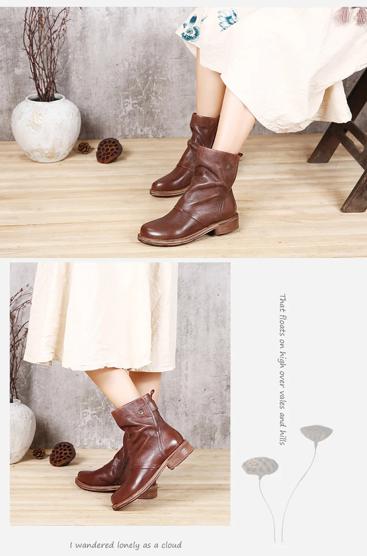VALLU/ г., женская обувь ручной работы Ботильоны женские ботинки из натуральной кожи с круглым носком на низком каблуке со складками